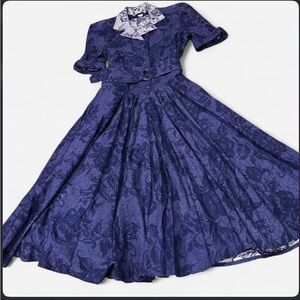 Elegant Blue Floral Denim Dress